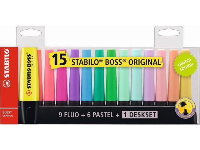 STABILO Boss Original Surligneur & Desk Set 2 - 5 mm Assortis (1 pack x 15 pièces)